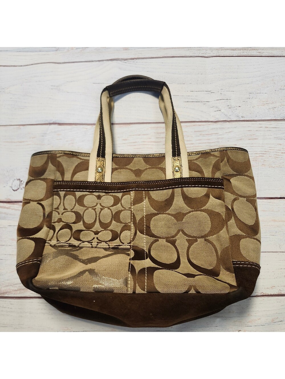 Coach Vintage Signature Patchwork Tote Bag Brown - Picture 11 of 13